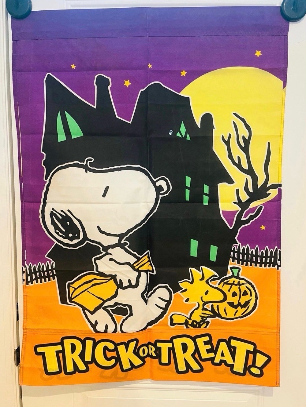 Snoopy & Woodstock Halloween Trick or Treat Peanuts Gang Vintage House Flag